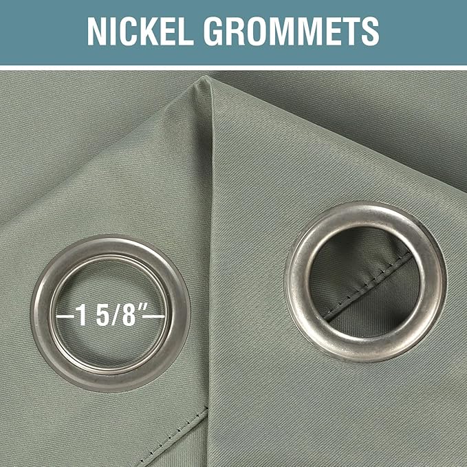 H.VERSAILTEX Sage Green Curtains/Drapes Blackout for Bedroom Room Darkening Thermal Curtains for Living Room Noise Reducing Sound Proof Solid Grommet Curtain (One Panel, Light Sage, 52" W x 102" L)