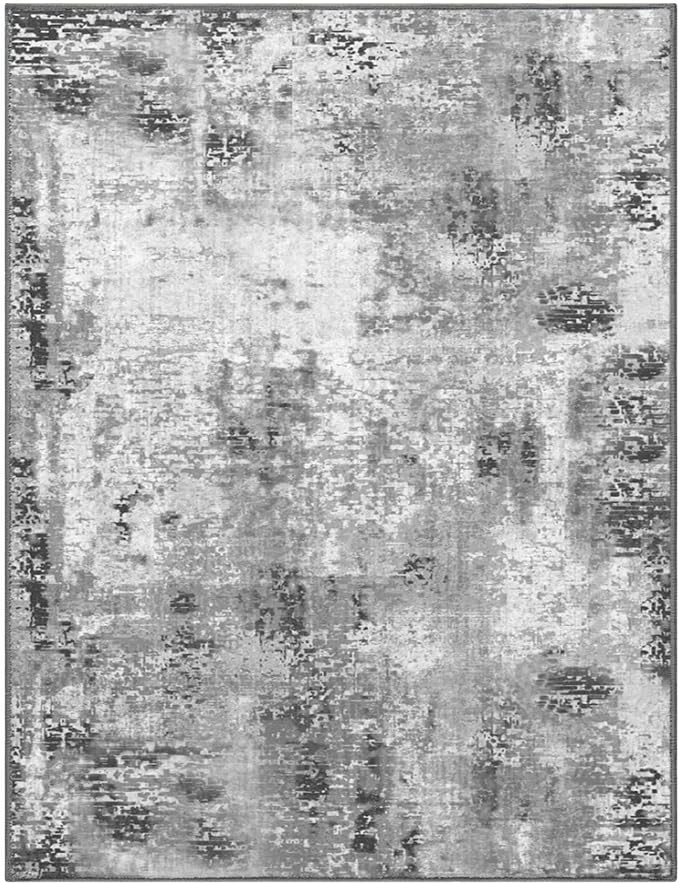 Living Room Rug 6x9 Gray Area Rug Machine Washable Boho Carpet Non Slip Abstract Vintage Indoor Large Rugs for Bedroom, Classroom, College Dorm, Farmhouse, Dining Room, Kids Playroom