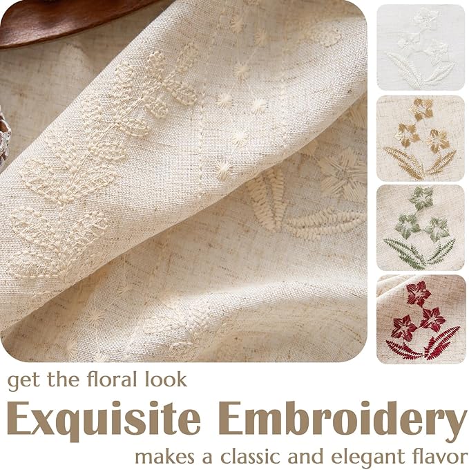 jinchan Belrose Linen Curtains for Bedroom Floral Curtains 63 Inch Length Linen Blend Ivory Embroidered Drapes Farmhouse Flower Patterned Drapes for Living Room Window Treatments Set 2 Panels