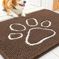 Smiry Dog Door Mat for Muddy Paws, Absorbent Dirt Trapper Non Slip Quick Dry Washable Chenille Mat for Mud Dogs, Entry Rug for Indoor and Outdoor (30x20 Inches, Coffee and White)