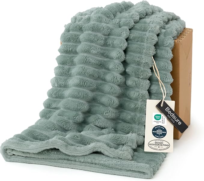 Bedsure GentleSoft Sage Green Throw Blanket for Couch - Cozy Soft Spring Blankets for Women, Cute Small Fleece Throws Spring Gifts for Women Teen Girls, Sage Green Decor Room Home, 50x60 Inches