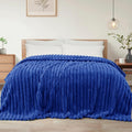 Exclusivo Mezcla Twin Size Flannel Fleece Blanket, Super Soft Striped Jacquard Bed Blanket, Lightweight Fuzzy Cozy for All Seasons, 60x80 Inches, Cobalt Blue