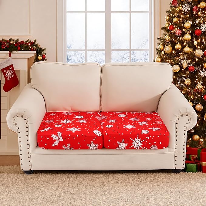 Smiry Printed Couch Cushion Covers, Stretch Soft Couch Covers for Sofa, Washable Non-Slip Sofa Slipcover Furniture Protector for Indoor and Outdoor (2 Pack, Red)