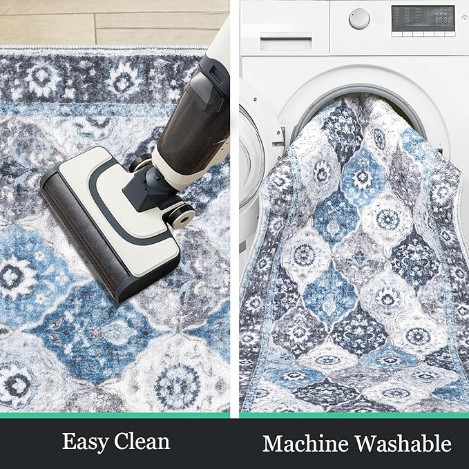 HEBE Hallway Runner Rug 2'x6' Washable Vintage Distressed Area Rugs Non Slip Laundry Rug Runner Boho Floor Carpet Runners for Hallways Entryway Laundry Room Kitchen Bathroom