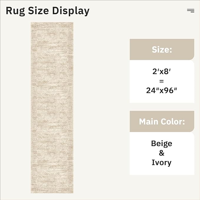 Runner Rug 2'x8' Washable Non-Slip Runner Rugs for Kitchen Bathroom Laundry Room Beige Vintage Floor Carpet Runners for Hallway Entryway