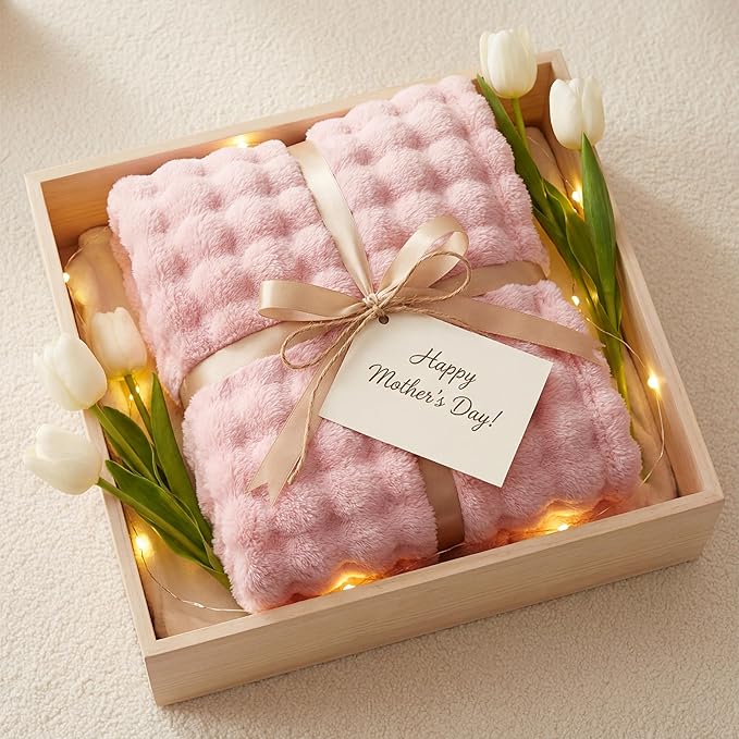 Bedsure 3D Fleece Bubble Blanket for Couch - GentleSoft Pink Throw Blanket for Sofa Bed Room Decor - Luxury Soft Cozy Gifts for Kids Girls, Lightweight, All Seasons, Pink, 50"×60"