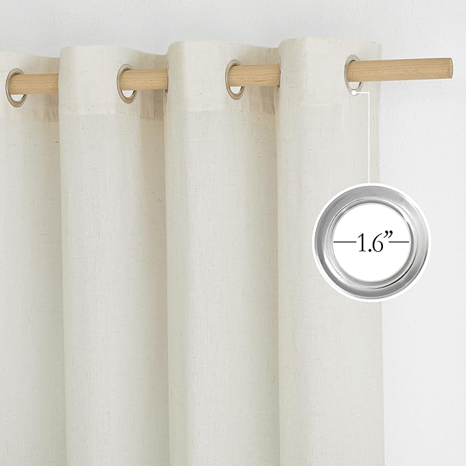 NICETOWN Linen Curtains 96 inches Long, Grommet Privacy Added with Light Filtering Linen Weave Window Treatment for Bedroom/Living Room, Off White, W68 x L96, 2 Panels