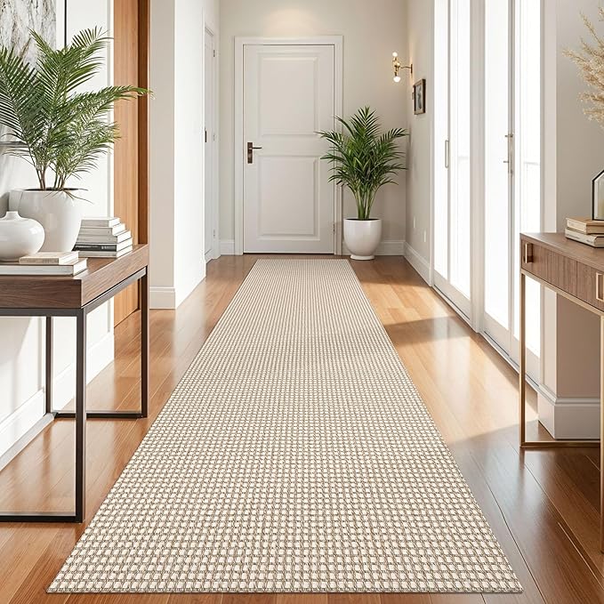 KOZYFLY Runners for Hallways 3x10 ft Washable Kitchen Runner Non Slip Rubber Backed Hallway Rugs Cotton Entryway Runner Rug Floor Carpet for Indoor Hall, Backdoor, Kitchen, Ivory/Khaki