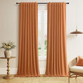 Guken Orange 100% Blackout Linen Curtains 108 Inch Length 2 Panels Set for Living Room Bedroom Back Tab Thermal Insulated Black Out Drapes Room Darkening Farmhouse Window Curtains 52x108