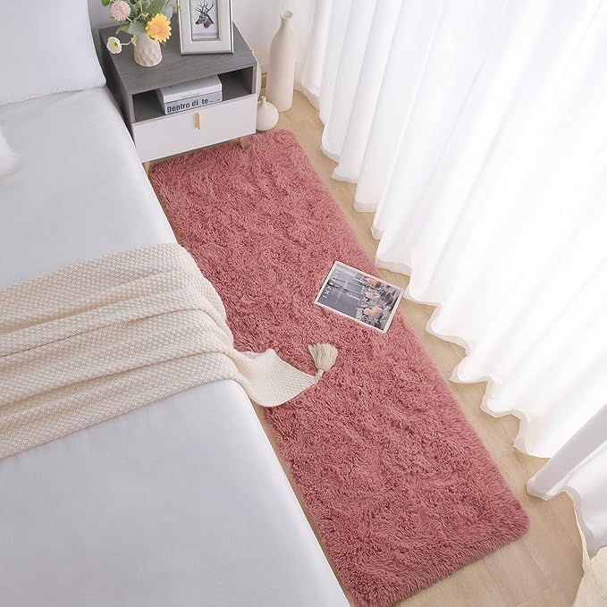 Chicrug Soft Runner Rug for Bedroom Living Room Plush Fluffy Rug 2x8 Feet, Shag Furry Runner Carpet Non Shedding for Nursery Children Kids Girls Room Home Decorative, Blush
