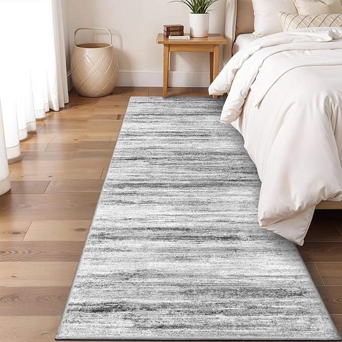 2x8 Washable Runner Rug for Family: Easy-to-Clean Runners for Hallway Entryway Bedroom - Stain and Water Resistant Rugs with Non-Slip Backing - Soft Low-Pile Carpet Grey