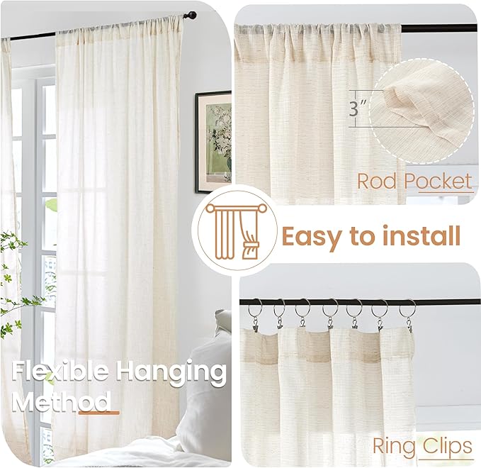 Curtain Panels in Light Beige Linen Blend, 2 Pack, Light-Filtering