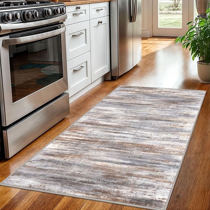 KOZYFLY Abstract Modern 3x5 Ft Area Rug in Grey Brown- Non-Slip and Machine Washable Indoor Rug, Versatile for Entryway, Kitchen, Living Room, Bedroom, Laundry or Nursery Door Mat