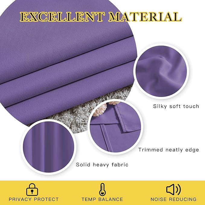 NICETOWN Lilac Purple Curtains 96 inches Long, Grommet Thermal Insulated Blackout Curtains Privacy Window Treatments for Boys Room/Living Room, W46 x L96, 2 Panels