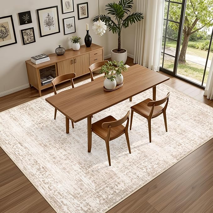 Area Rugs 10x14 Living Room Rug: Washable Rug Soft Vintage Boho Carpet Indoor Floor Non-Slip Stain Resistant Large Carpets for Bedroom Dining Room Farmhouse Nursery Home Office Beige