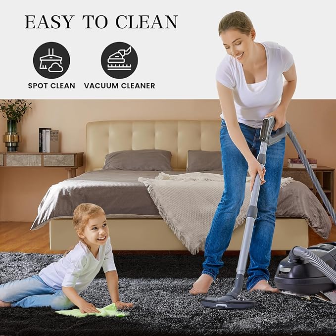 Luxury 6x9 Modern Indoor Home Living Room Area Rugs, Large Fluffy Shag Fuzzy Plush Soft Bedroom Area Rugs, Carpet for Kids Boys Girls Dorm Nursery Home Decor Aesthetic, Non-Skid, Black