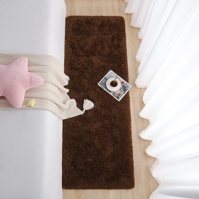 Chicrug Soft Runner Rug for Bedroom Living Room Plush Fluffy Rug 2x6 Feet, Shag Furry Runner Rug Carpet Non Shedding for Nursery Children Kids Girls Room Home Decorative, Brown