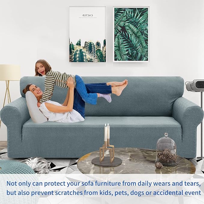 ZNSAYOTX 1 Piece Jacquard Couch Covers for 2 Cushion Couch High Stretch Loveseat Slipcover for Pets Dogs Anti Slip Love Seat Sofa Slipcover Furniture Protector (Medium, New Pattern Light Grey)