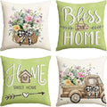 AVOIN colorlife Bless Our Home Eucalyptus Leaves Throw Pillow Covers, 16 x 16 Inch Spring Summer Truck Cushion Case for Home Sofa Couch Set of 4