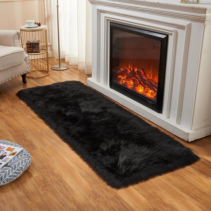 EasyJoy Ultra Soft Fluffy Rugs Faux Fur Rug Chair Cover Seat Pad Fuzzy Area Rug (Black, 2x6 ft Rectangle)