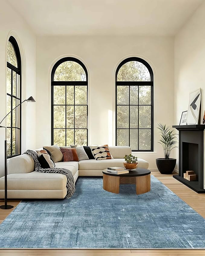 Latte&Fog 8x10 Area Rugs for Living Room, Large Blue Modern Abstract Washable Rug, Boho Non Slip Low Pile Carpet for Indoor Bedroom Dining Room, Office, Dorm, Classroom, Farmhouse and Kids Room - Blue