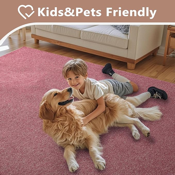 FinRèc 5x7 Washable Area Rugs for Bedroom Living Room, Low Pile Thin Rug Solid Color, Non-Slip Carpet Indoor for Home Decor (Red)
