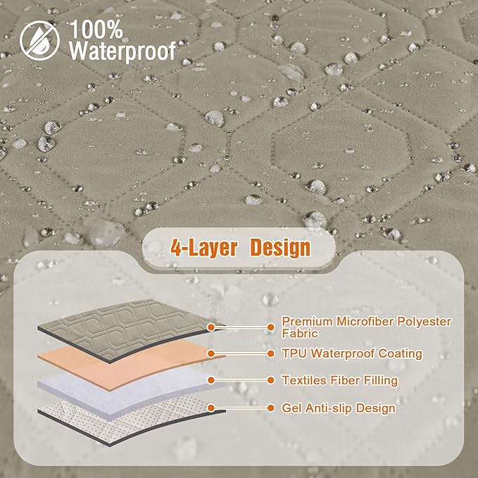 VANSOFY Waterproof Recliner Couch Covers, Sofa Covers 1-Piece Washable Reclining Sofa Cover Non-Slip Furniture Protector with Elastic Straps Pocket for Dogs, Pets(Khaki,3 Seater)