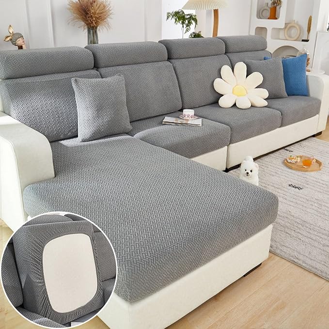 Sofa Covers Couch Covers for Sofa Pet Friendly Couch Cushion Covers Universal Sofa Covers Washable Stretch Slipcovers for Sectional Sofa (Texture Gray, 3 Seats + Chaise Cover)