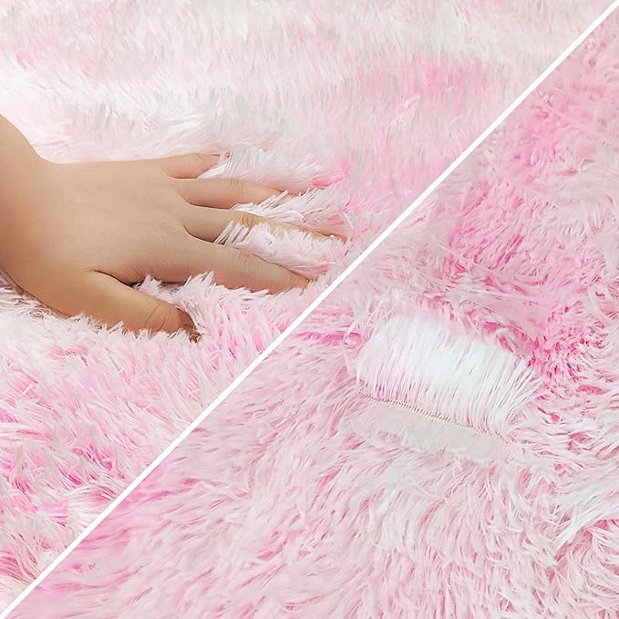 Super Soft Fluffy Living Room Area Rug 2x8 ft Tie-Dyed Light Pink Shaggy Furry Carpet Washable Non-Slip Floor Rugs Bedroom Bedside Nursery Kawaii Rug Fuzzy Girls Dorm Home Decor Aesthetic