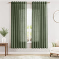 Nanspring Olive Green Linen Blend Semi Sheer Light Filtering Curtains 78 Inches Long 2 Panel Set Pocket Back Tab Privacy Home Decor Curtain Drapes for Bedroom Living Room 52x78