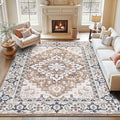 Lofus 8x10 Area Rugs for Living Room, Washable Area Rug, Rugs for Bedroom, Kitchen, Vintage Boho Carpet, Soft Non-Slip, Low Pile Large Area Rug for Office Dining Room, Floral Brown