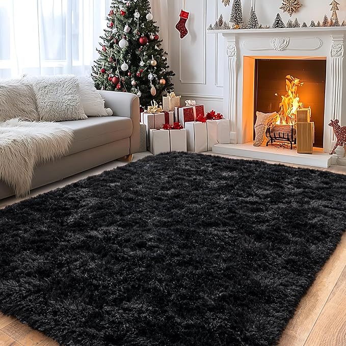 Pionblank Large Rug for Living Room 6x9 Feet, Modern Soft Shag Area Rug, Plush Fuzzy Carpet for Bedroom Girls Boys Room Home Nursery Teens Dorm Decor, Black
