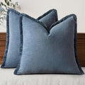 MIULEE Decorative Throw Pillow Covers Neutral Linen Fringe Throw Pillows Set of 2 Blue Ashes Boho Farmhouse Cushion Covers with Tassels for Couch Sofa Bed Spring Home Decor 22x22 Inch