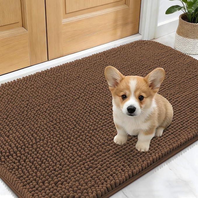 OLANLY Dog Door Mat for Muddy Paws 24x16, Absorbs Moisture and Dirt, Absorbent Non-Slip Washable Doormat, Quick Dry Chenille Mud Mat for Dogs, Entry Indoor Entryway Carpet for Inside Floor, Mocha