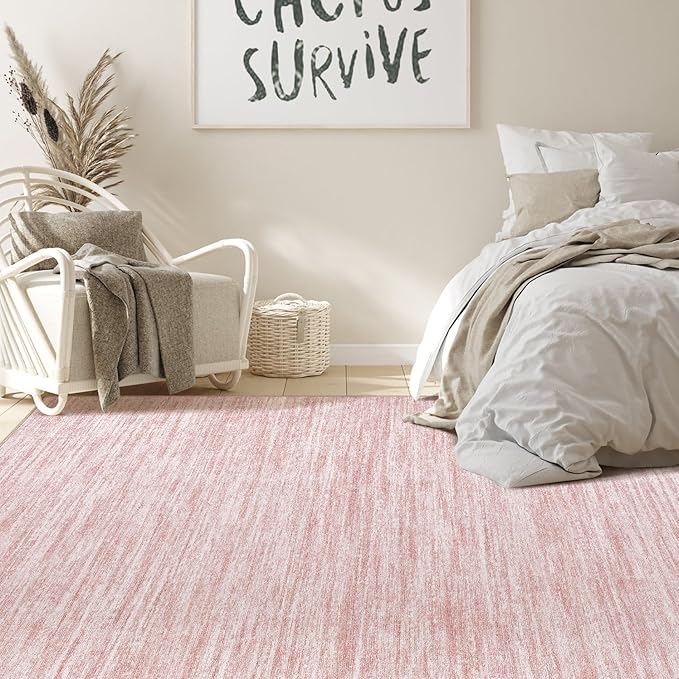 Nakagishi 5x8 Area Rugs Living Room: Washable Large Vintage Rug Neutral Non-Slip Soft Stain Resistant Indoor Carpet for Bedroom Nursery Dining Room Office Playroom - Pink-01