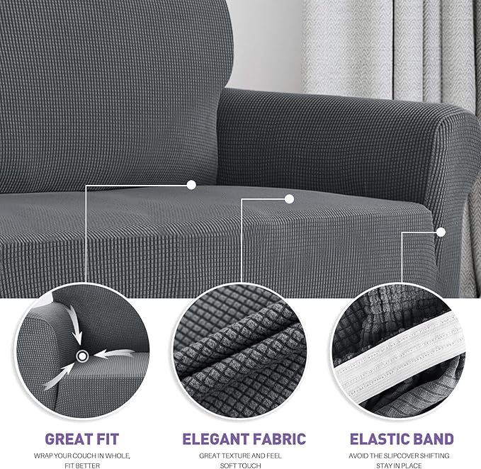 ZNSAYOTX Stretch Oversized Couch Cover Universal Sofa Covers for Living Room Dogs Pet Furniture Protector Spandex Extra Large Sofa Slipcovers with Anti Slip Foam Sticks (Dark Grey, XL Sofa)