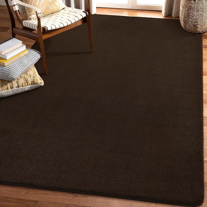 Amearea Modern Area Rugs for Bedroom Living Room, 4x6 Feet Brown Thickened Memory Foam Rug, Fluffy Indoor Washable Rugs Non Slip Minimalist Carpet for Kids Boys Girls Dorm Nursery Room Decor
