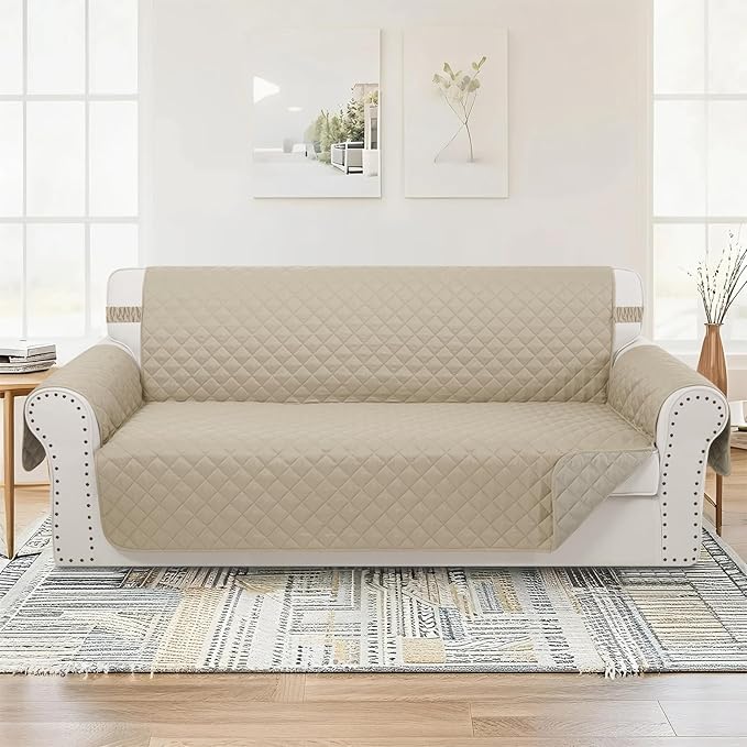 Reversible 4 Seater Sofa Cover 91 Inch Large Couch Cover Furniture Protector(Sofa XX-Large,Sand/Beige)