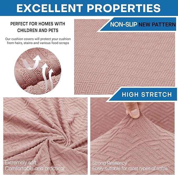 XINEAGE New 3 Pieces Couch Covers for 2 Cushion Sofa Super Stretch Loveseat Slipcover Pet Dog Universal Slip Cover Anti Slip Love Seat Furniture Protector (Dusty Pink, 55"-69")