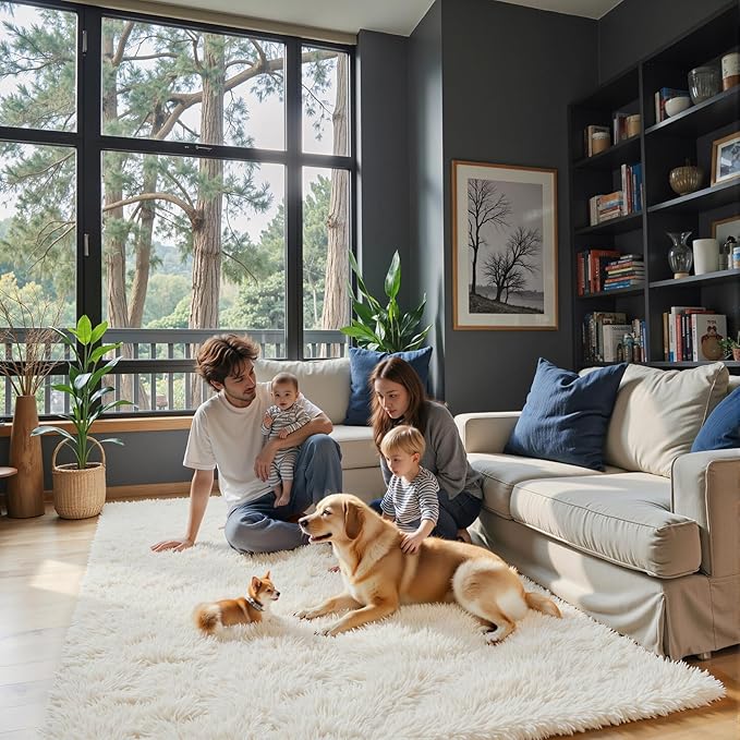 Rugs for Living Room 6x9, Alfombras para Salas Shag Large Plush Soft Area Rug, Shaggy Carpets for Bedroom, Kids Boys Girls Home Decor Aesthetic(Cream, 6 x 9)