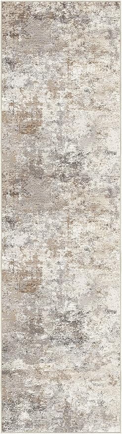 UERMEI 2X8 Washable Runner Rug for Hallway: Soft Neutral Modern Abstract Area Rug - Non-Slip Low Pile Long Throw Indoor Carpet for Kitchen Entryway Kitchen Bedroom Laundry- Brown Grey
