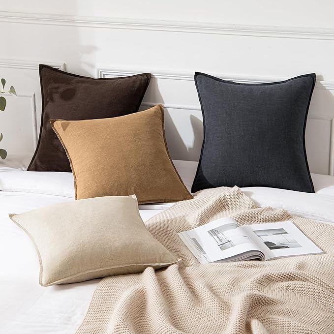MIULEE Decorative Linen Euro Sham Pillow Covers 26x26 Brown Boho Farmhouse Neutral Couch Throw Pillows for Bed Pack of 2 Accent Modern Pillowcase Sofa Livingroom Home Decor