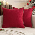 MIULEE Pack of 2 Christmas Pillow Covers 18x18 Inch Red Farmhouse Decorative Throw Pillow Covers with Stitched Edge Soft Chenille Solid Dyed Couch Pillow Covers for Sofa Bed Living Room
