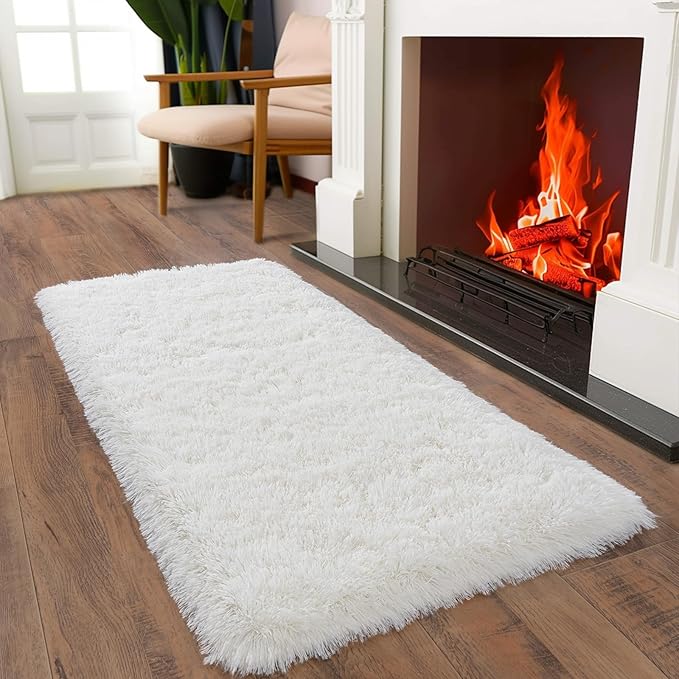 Ultra Soft Runner Rugs for Bedroom Hallways with Upgraded Non-Slip Rubber Backing & Thick Memory Sponge, 2x4 Feet Fluffy Shag Throw Area Rug for Bedside Dorm Cream