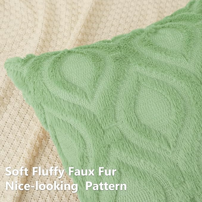 decorUhome Summer Throw Pillow Covers 12x20 Inch Set of 2, Soft Plush Faux Wool Light Sage Green Solid Couch Pillow Covers, Accent Farmhouse Neutral Rectangle Pillow Cases for Sofa Bed Living Room
