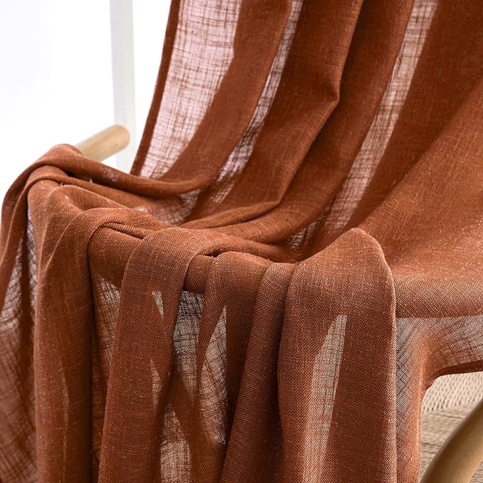 MIULEE Burnt Orange Linen Curtains 84 Inch Length for Bedroom Living Room, Soft Thick Linen Textured Window Drapes Terracotta Rust Boho Fall Decor Semi Sheer Light Filtering Back Tab 2 Panels