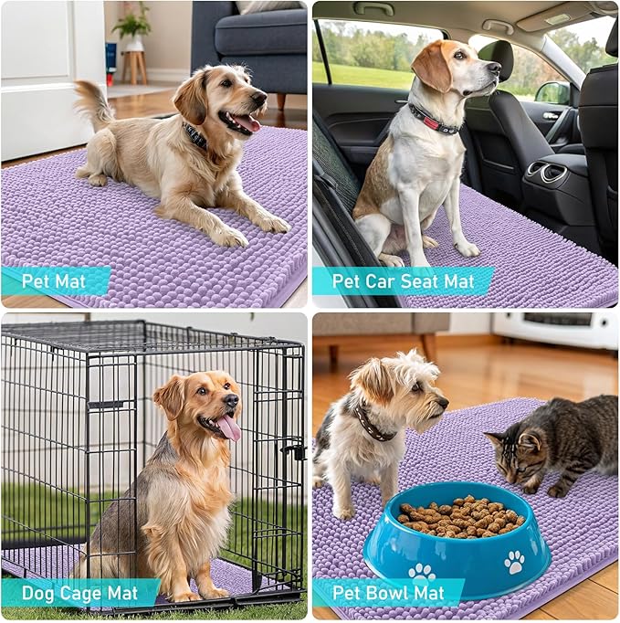 OLANLY Dog Door Mat for Muddy Paws 59x35, Absorbs Moisture and Dirt, Absorbent Non-Slip Washable Doormat, Quick Dry Chenille Mud Mat for Dogs, Entry Indoor Entryway Carpet for Inside Floor, Lavender