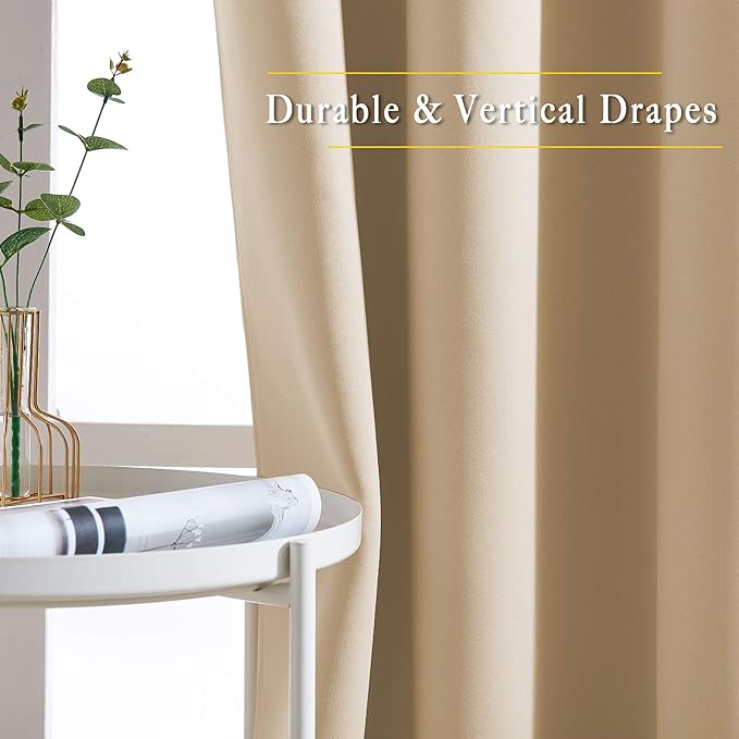 NICETOWN Bedroom Blackout Curtains and Drapes - Window Treatment Thermal Insulated Solid Grommet Blackout Draperies for Kitchen/Cafe (Biscotti Beige, Set of 2, 34 by 50 Inch)