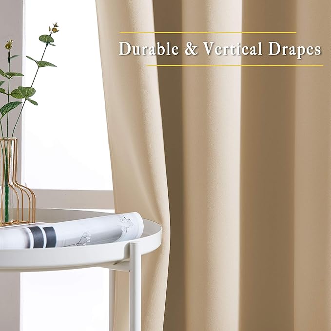 NICETOWN 80 inch Curtains Privacy for Doorway - Thermal Insulated Grommet Window Treatments Room Darkening Sound Reducing for Bedroom/Home Office (Biscotti Beige, Set of 2, W46 x L80)