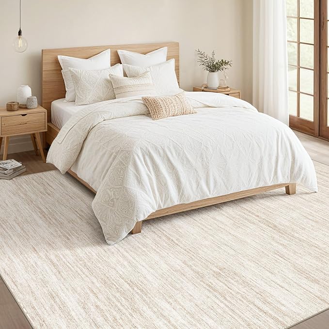 Nakagishi 6X9 Area Rugs Living Room: Washable Large Vintage Rug Neutral Non-Slip Soft Stain Resistant Indoor Carpet for Bedroom Nursery Dining Room Office Playroom - Beige-01